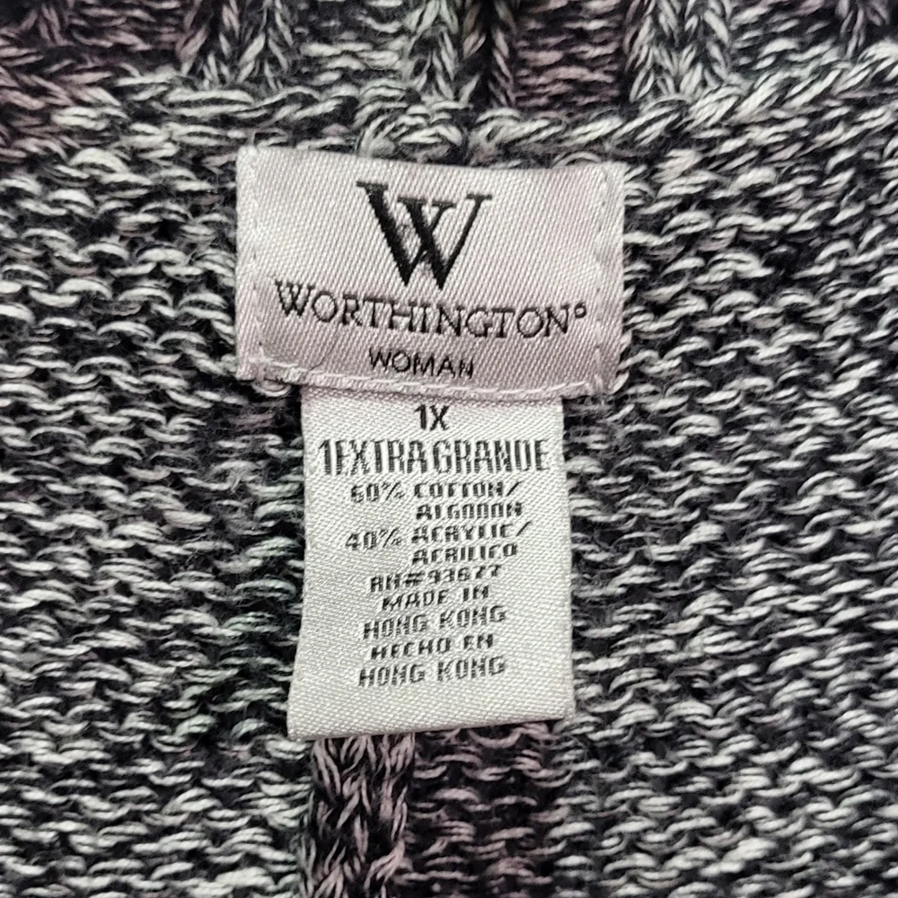 Worthington Women's Gray Turtle Neck Short Sleeve Knit Cardigan Sweater Size 1X - Picture 3 of 12